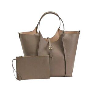 ROCAI Taupe Leather Tote With Inside Pouch